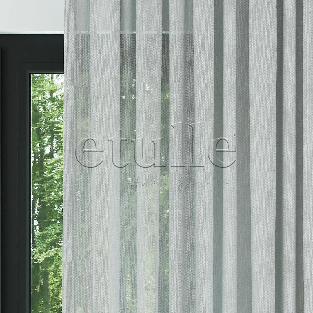 Gri Modern Petek Dokulu Keten Efekli Dökümlü Düz Tül Perde | Soleil