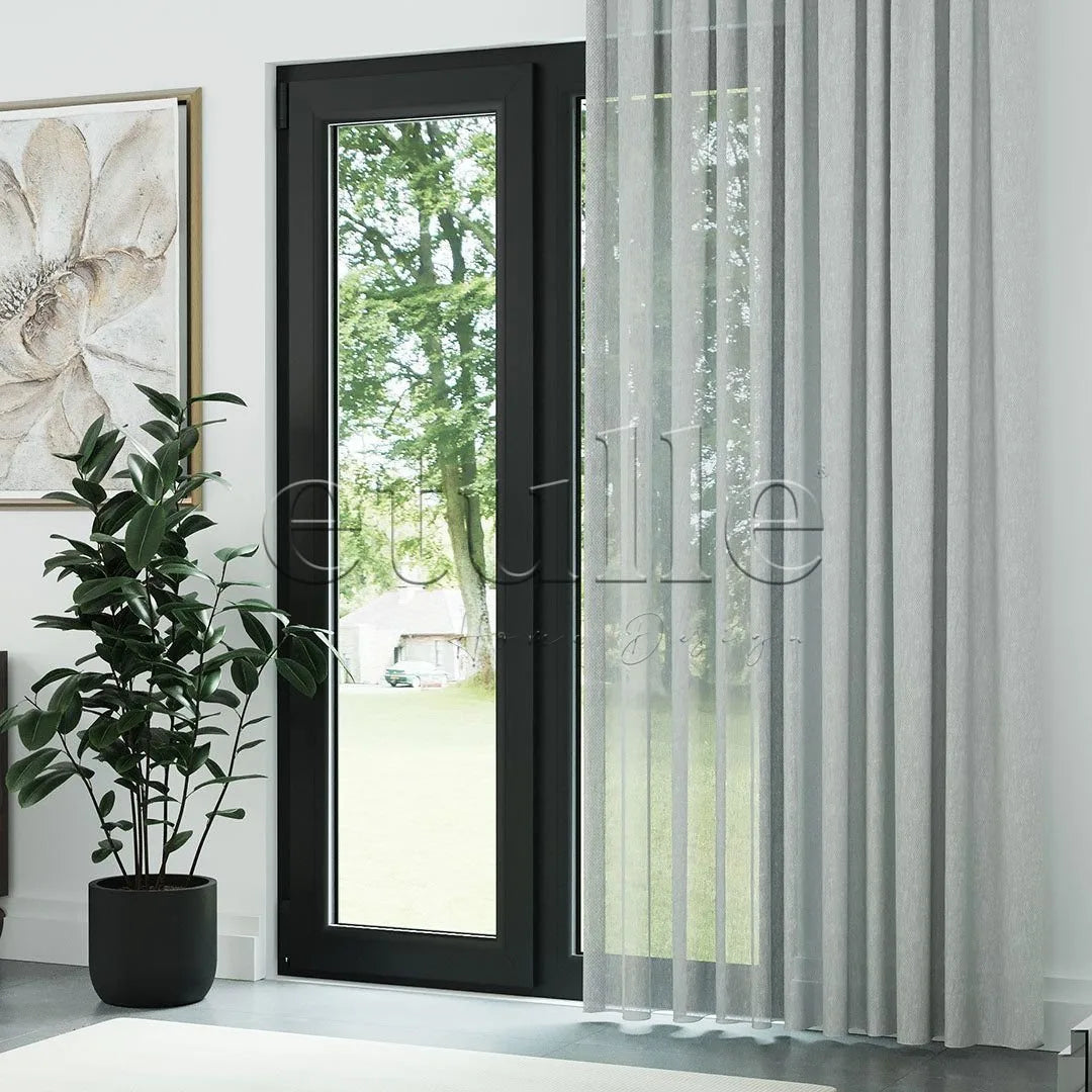 Gri Modern Petek Dokulu Keten Efekli Dökümlü Düz Tül Perde | Soleil