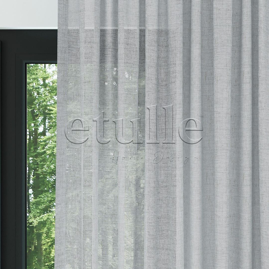 Grey Natural Effect Yarn Linen Plain Tulle Curtain | Lyall