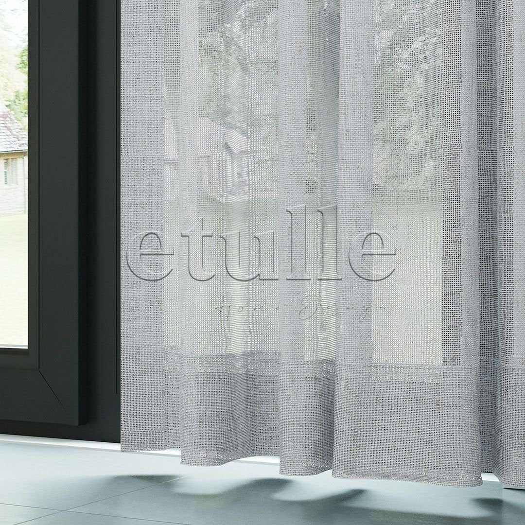 Grey Natural Effect Yarn Linen Plain Tulle Curtain | Lyall