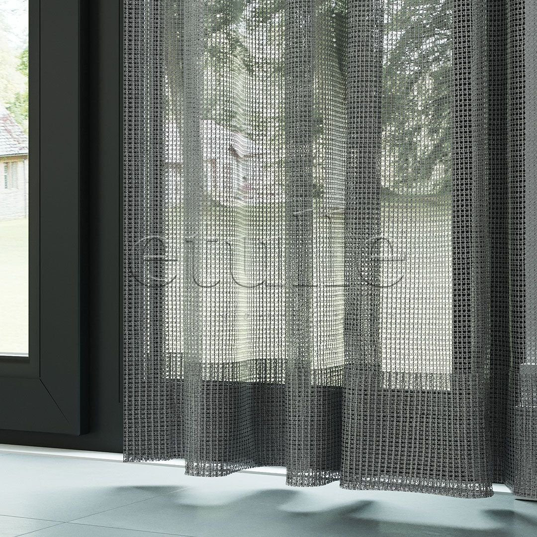 Gray Knitted Net Square Ground Plain Tulle Curtain | Inessa