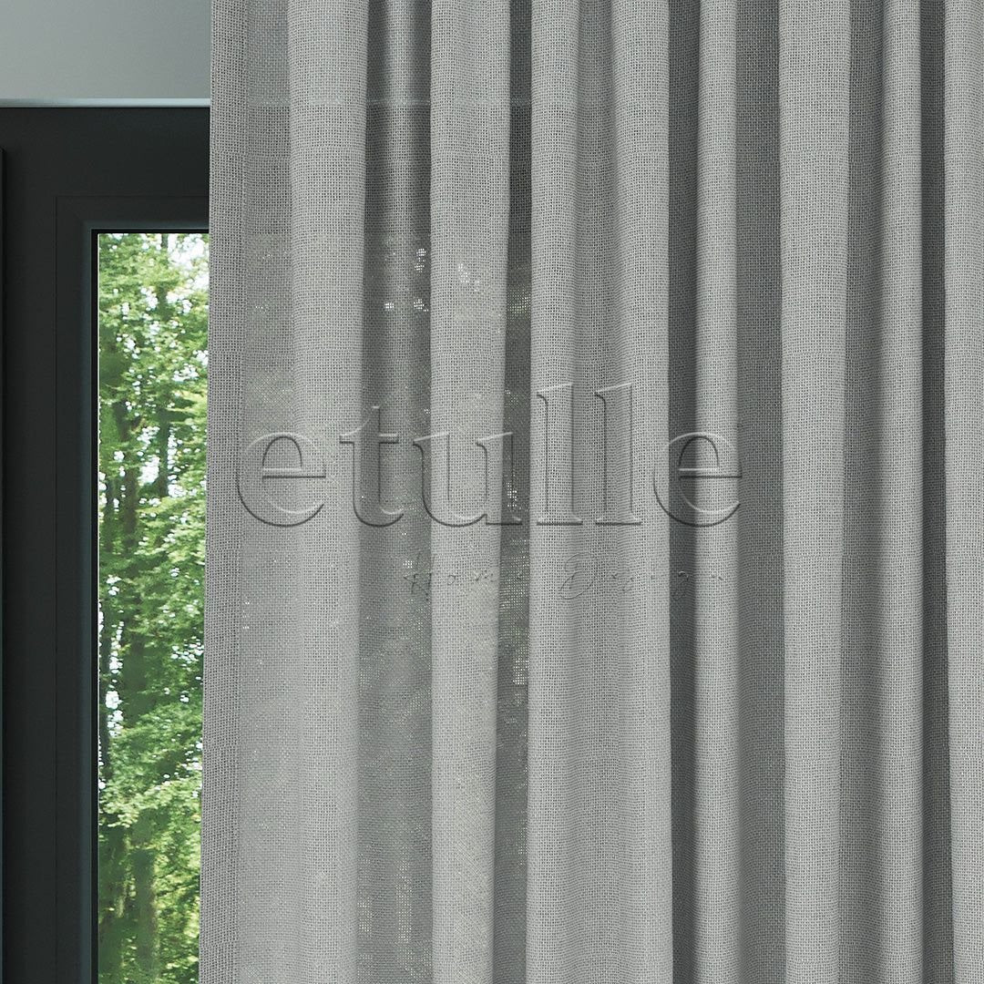 Gray Shiny Plain Textured Tulle Curtain | Jasper