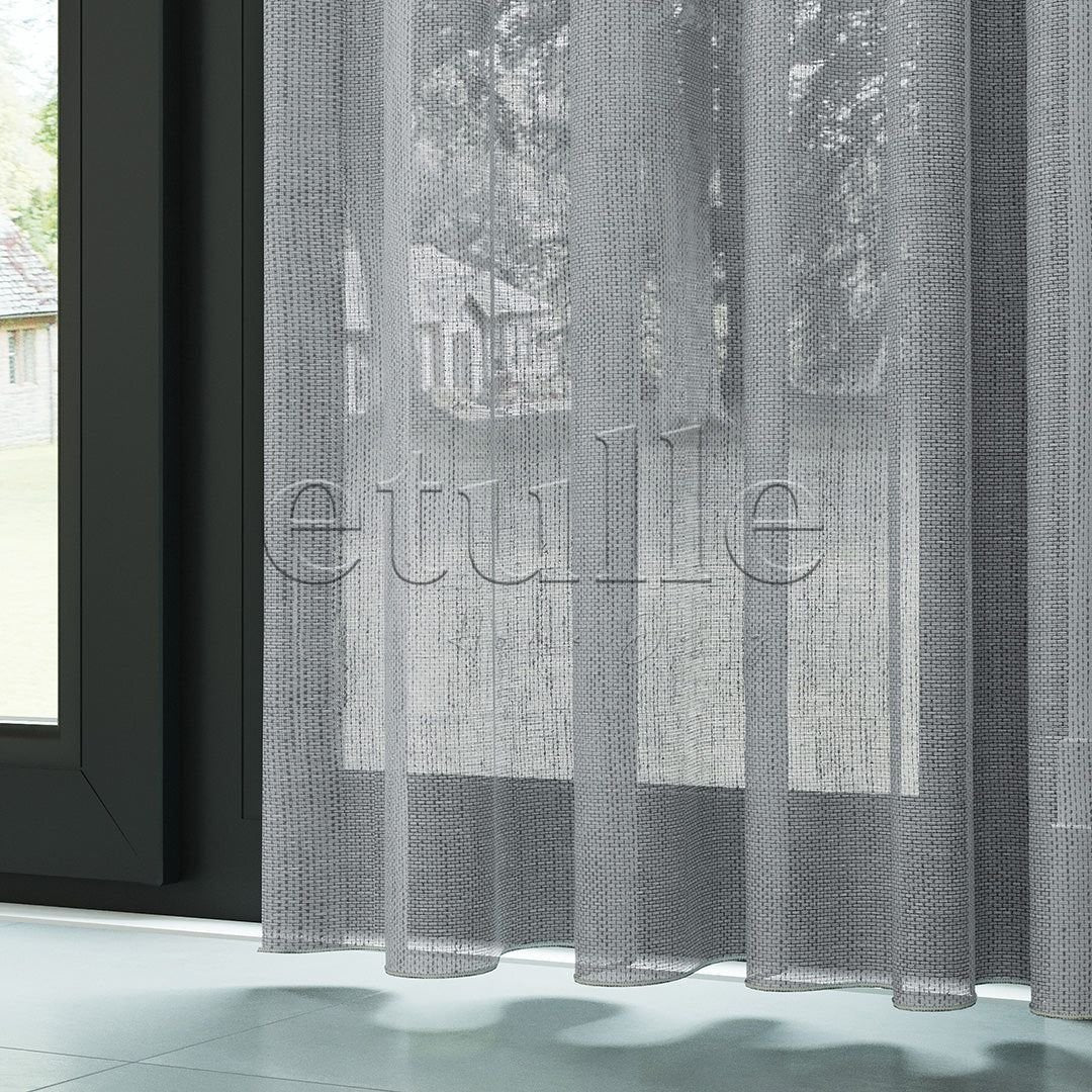 Gray Honeycomb Patterned Linen Plain Tulle Curtain | Leona