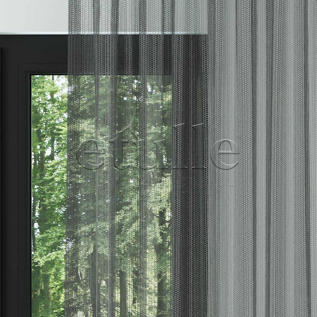 Grey Trendy Square Net Knitted Plain Tulle Curtain | Dusk
