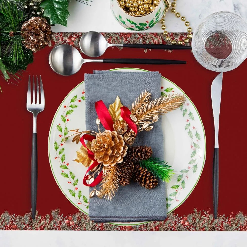 Kırmızı Çan Detaylı Kumaş Amerikan Servis 4'lü Set 50X35CM