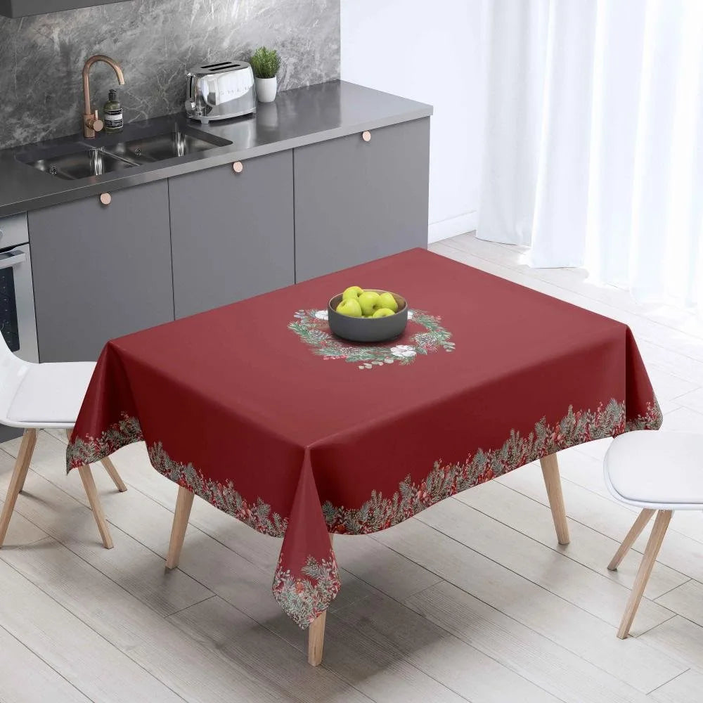 Kırmızı Mini Kozalak Detaylı Masa Örtüsü