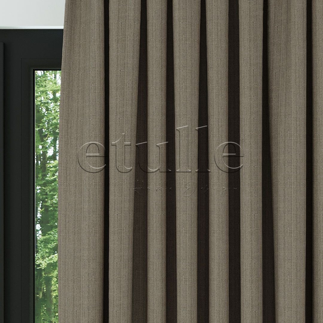 Dark Beige Linen Pattern Effect Draped Curtain | Ezri