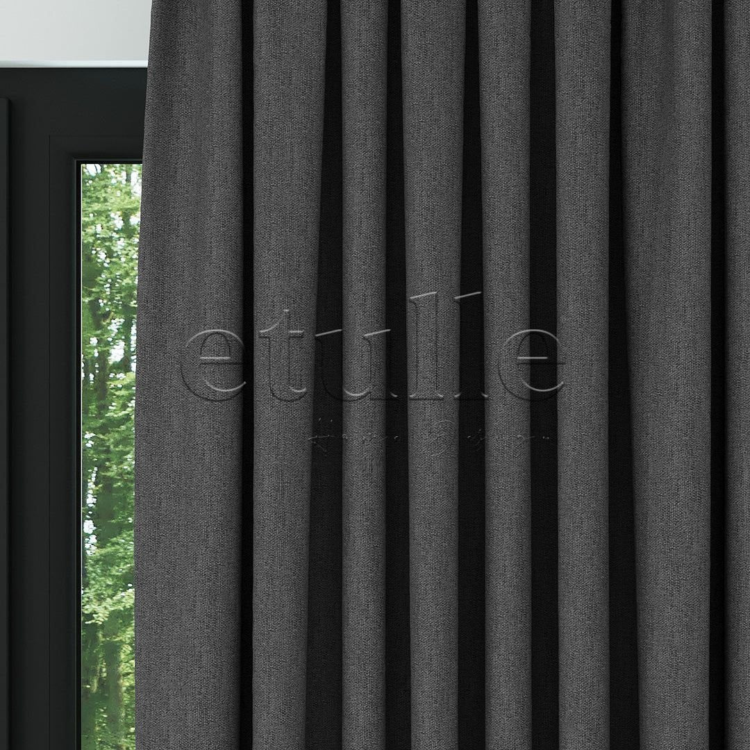 Dark Gray Woven Linen Blackout Curtain | Bonita