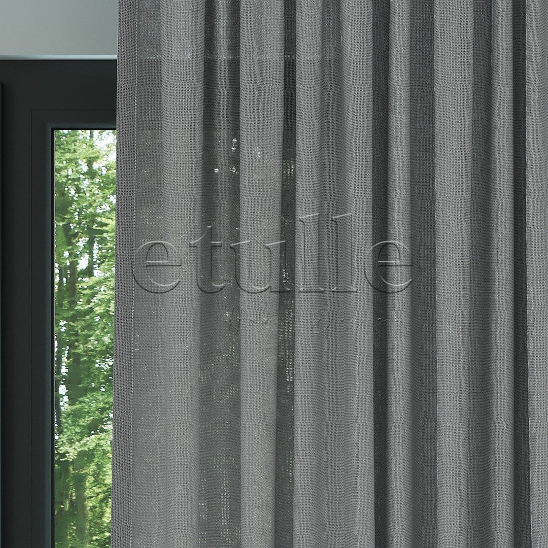 Dark Grey Shiny Plain Textured Tulle Curtain | Jasper