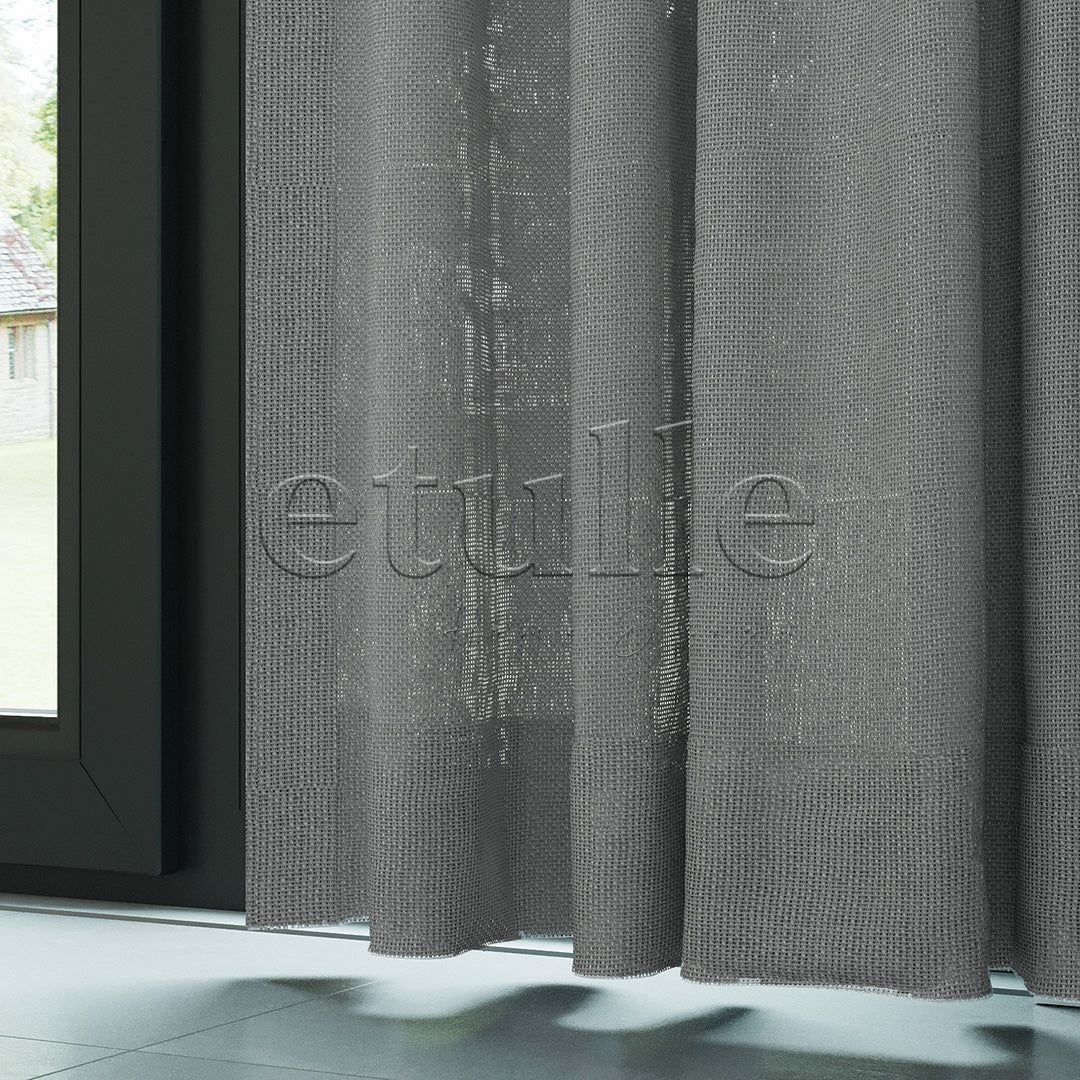 Dark Grey Shiny Plain Textured Tulle Curtain | Jasper