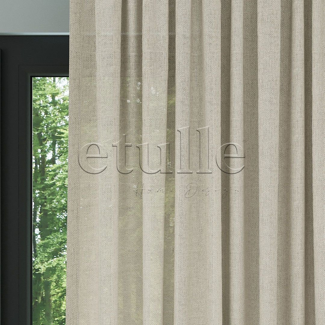 Dark Cream Shiny Plain Textured Tulle Curtain | Jasper