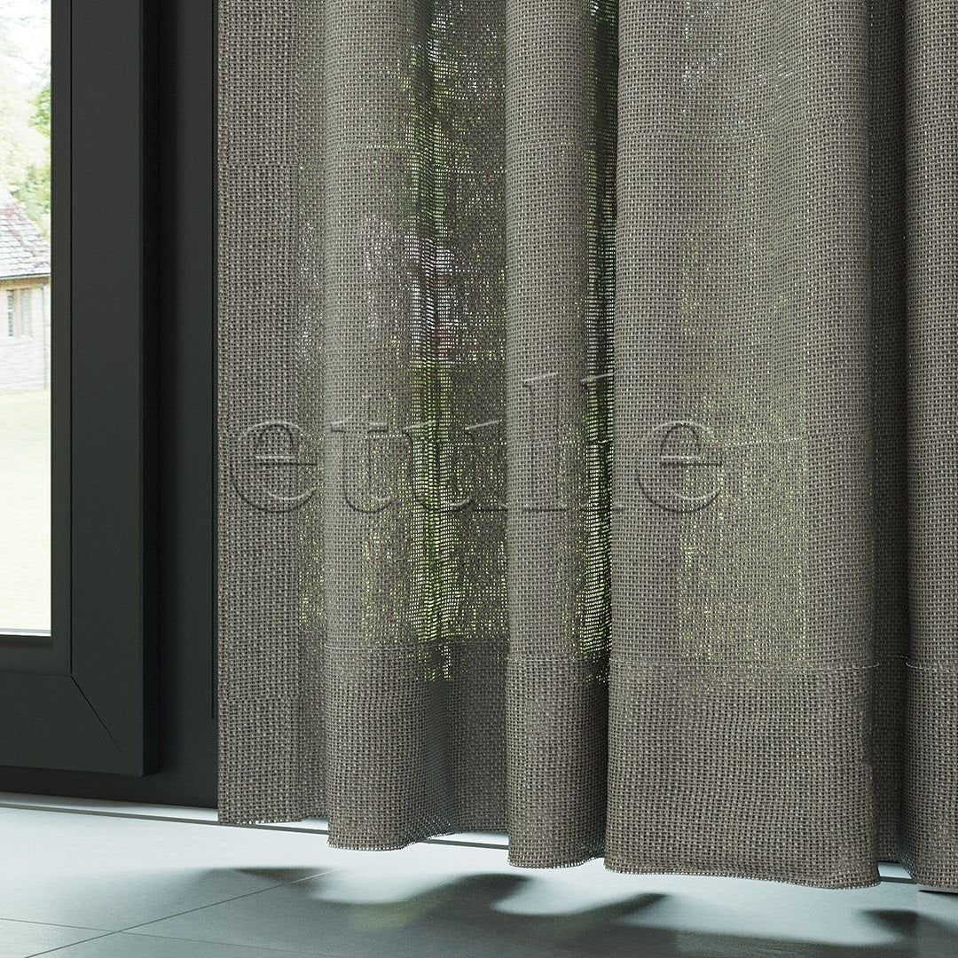 Dark Stone Shiny Plain Textured Tulle Curtain | Jasper