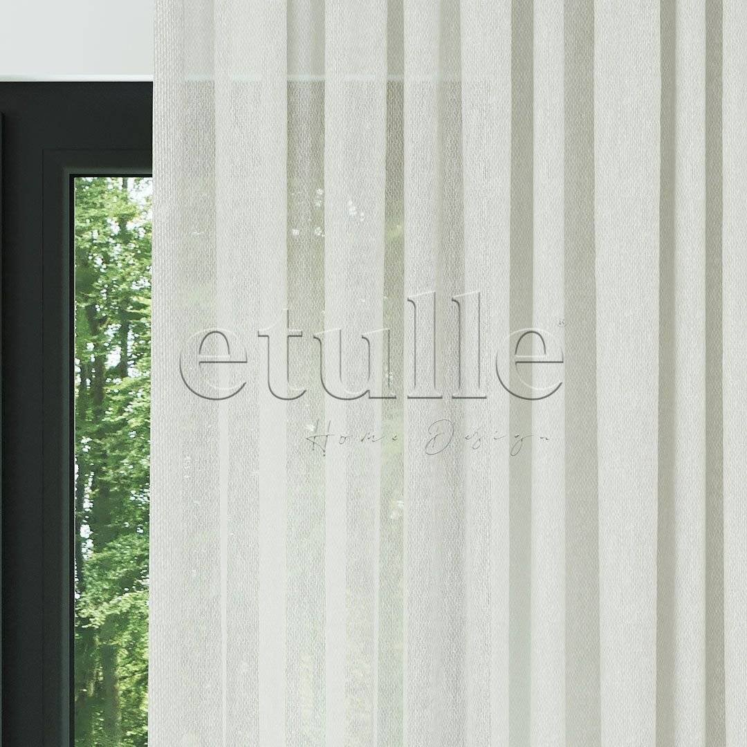 Cream Modern Honeycomb Textured Linen-Effect Draped Plain Tulle Curtain | Soleil