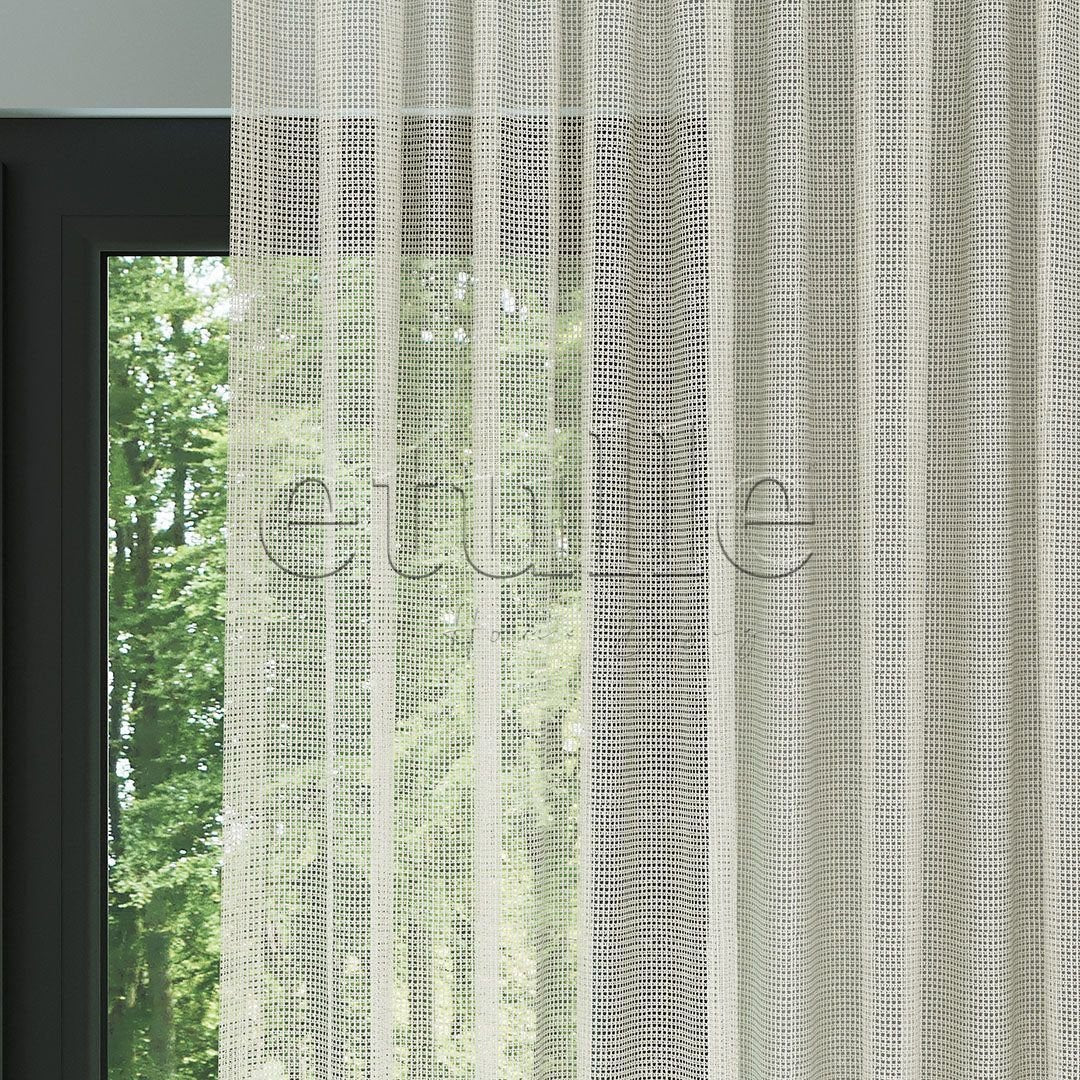 Cream Knitted Net Square Ground Plain Tulle Curtain | Inessa
