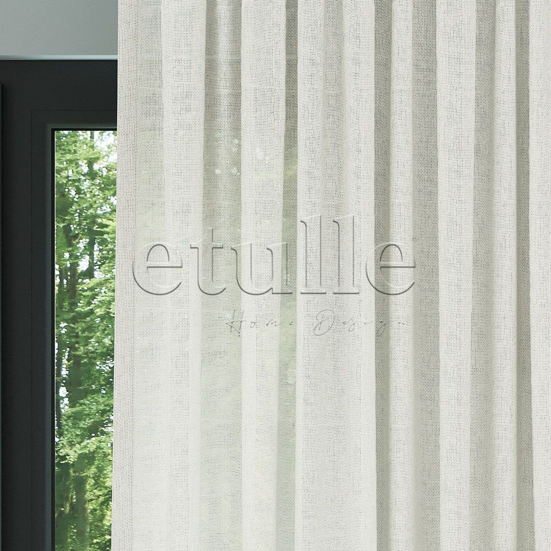 Cream Glossy Plain Textured Tulle Curtain | Jasper