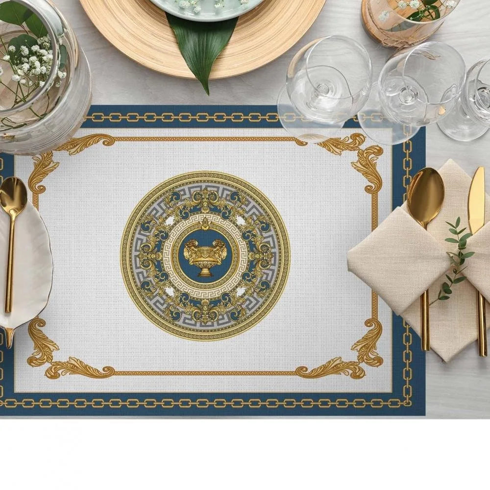 Mavi Barok Desen Kumaş Amerikan Servis 4'lü Set 35X50CM
