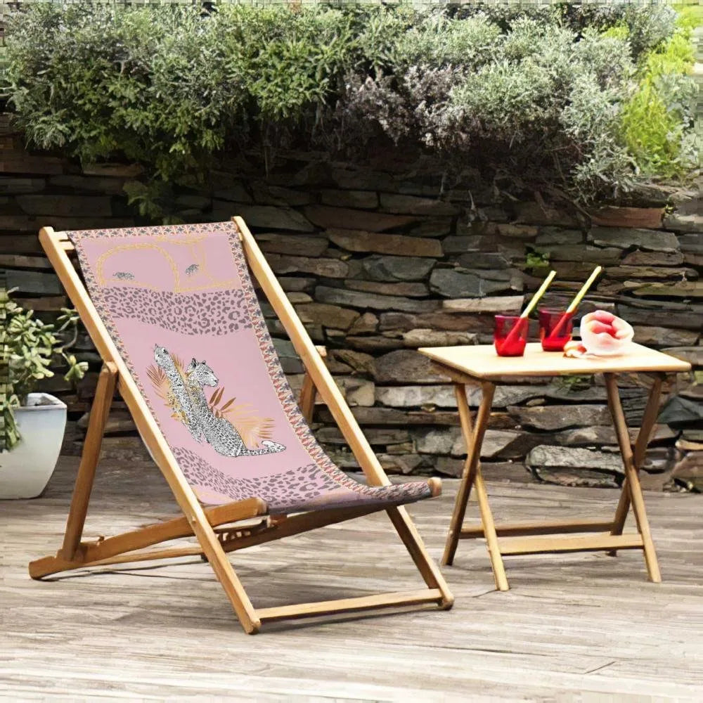 Pembe Leopar Tasarımlı Katlanabilir Şezlong - SZL24