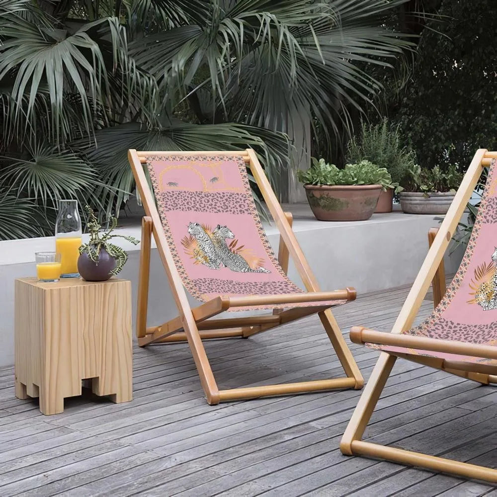 Pembe Leopar Tasarımlı Katlanabilir Şezlong - SZL24