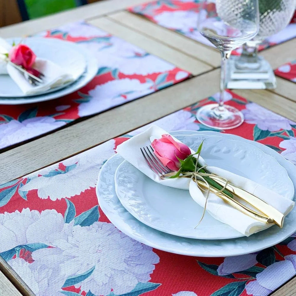 Red - White Rose Kumaş Amerikan Servis 4'lü Set - 35X50