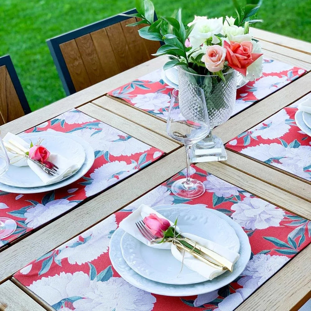 Red - White Rose Kumaş Amerikan Servis 4'lü Set - 35X50