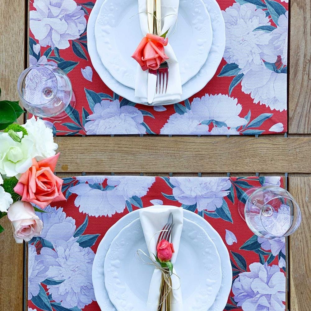 Red - White Rose Fabric Placemat Set of 4 - 35X50