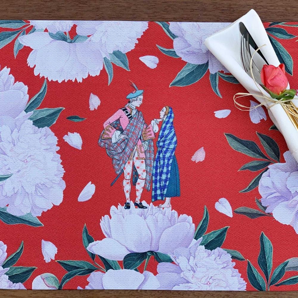 Red - White Rose Fabric Placemat Set of 4 - 35X50