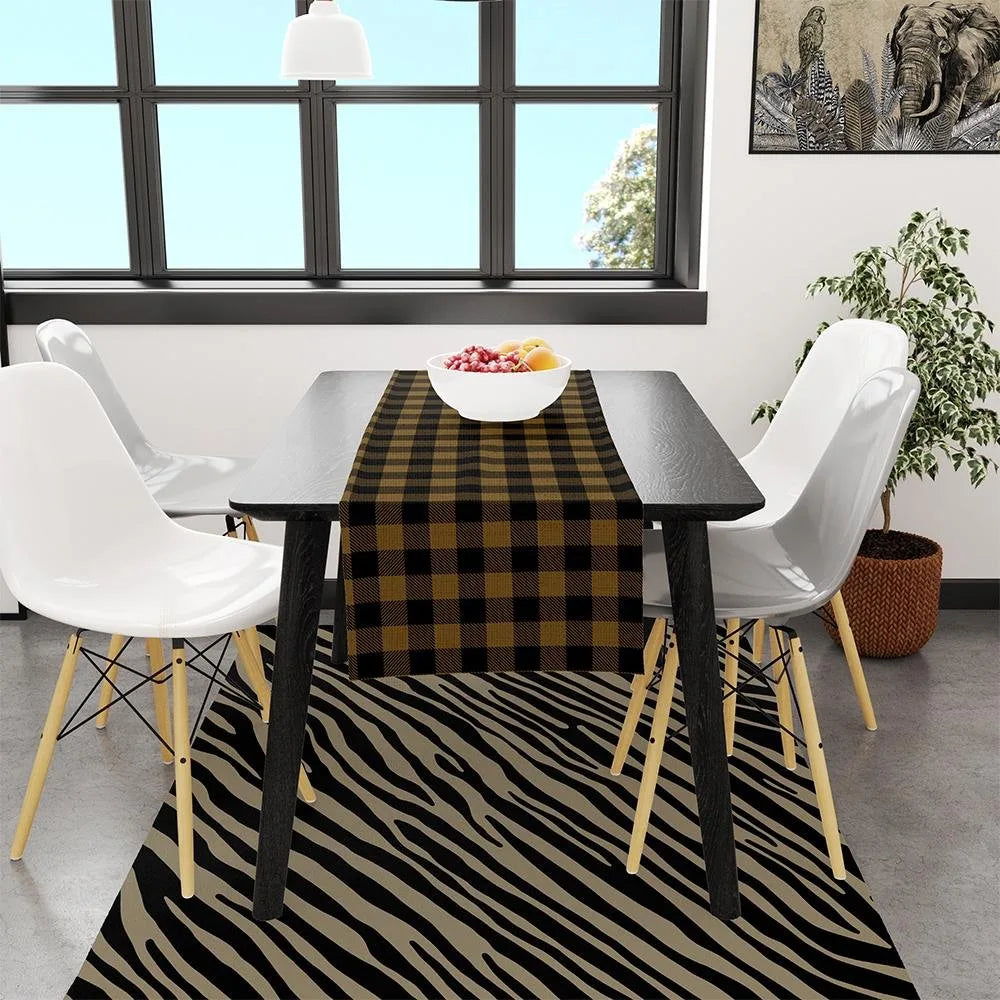 Sarı-Siyah Kare Runner 140x45CM