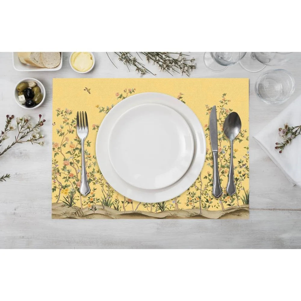 Sarı Çiçek Tasarımlı Kumaş Amerikan Servis 4'lü Set 35X50CM