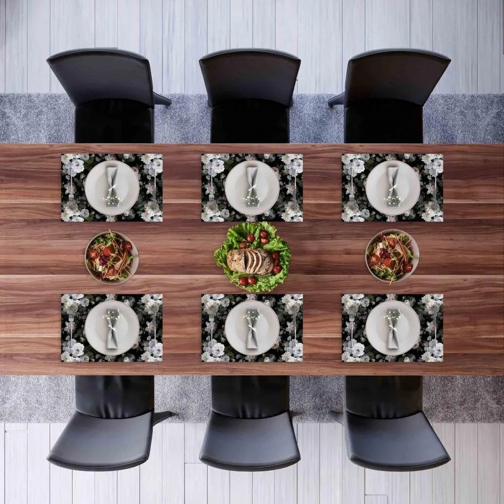 Siyah Çiçek Kumaş Amerikan Servis 4'lü Set - 35x50