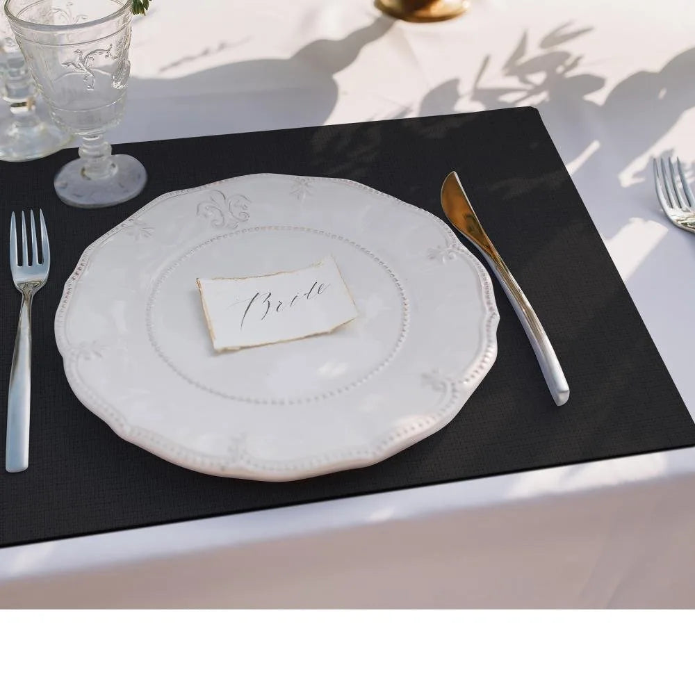 Siyah Figüratif Çiçek Kumaş Amerikan Servis 4'lü Set 35X50CM