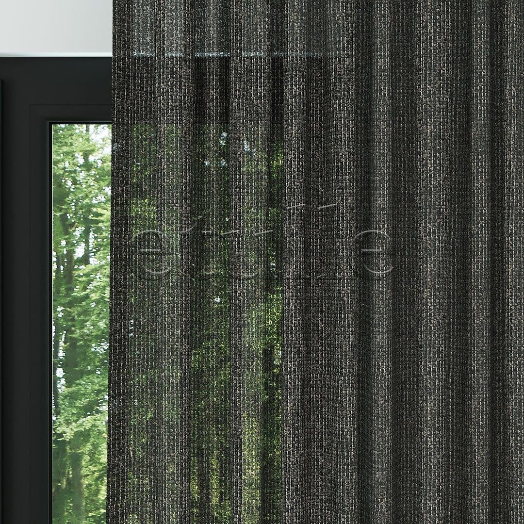 Black Chenille Effect Mesh Thick Plain Tulle Curtain | Ezri