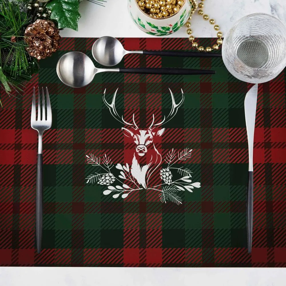 Tartan Geyiği Kumaş Amerikan Servis 4'lü Set 50X35CM