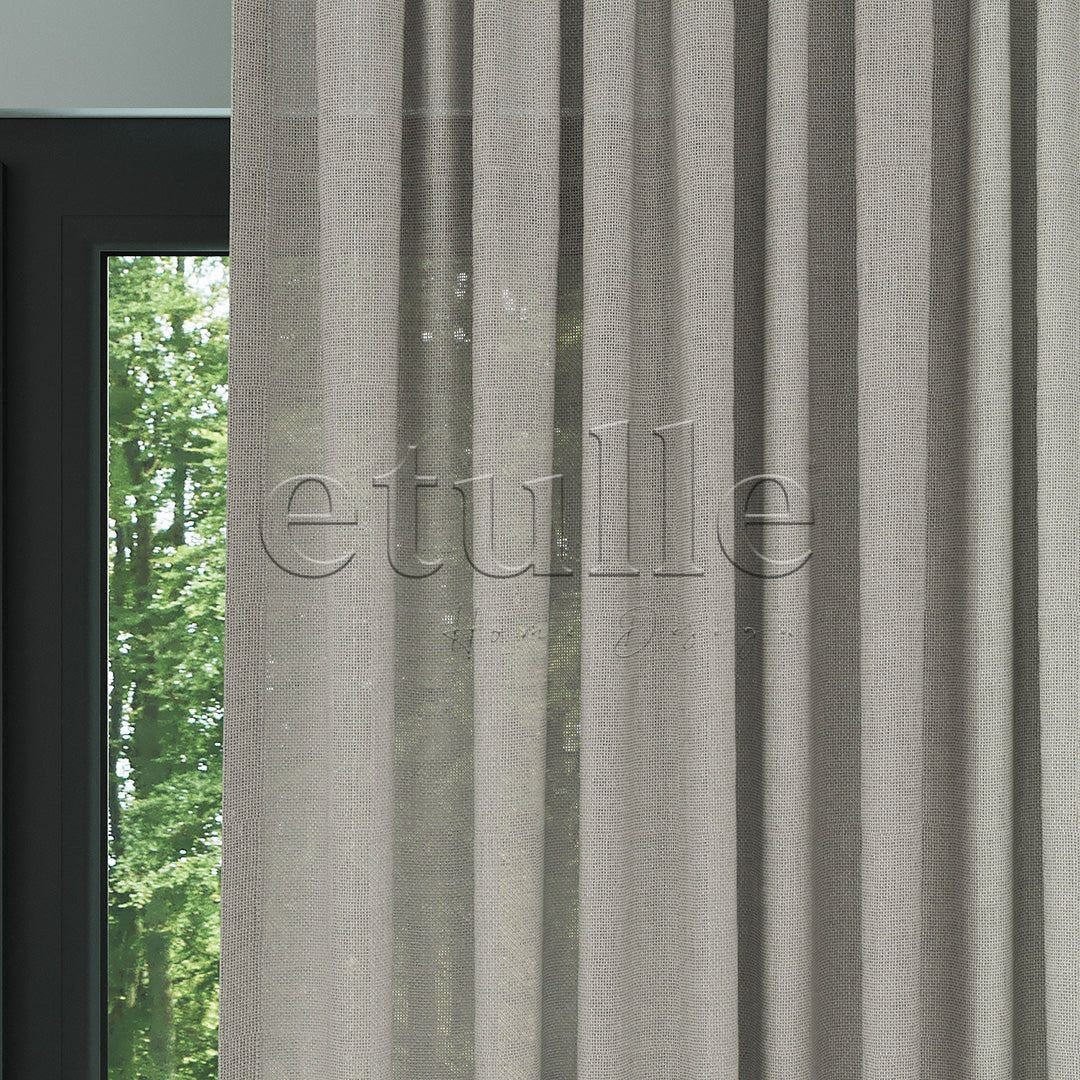 Stone Colored Shiny Plain Textured Tulle Curtain | Jasper