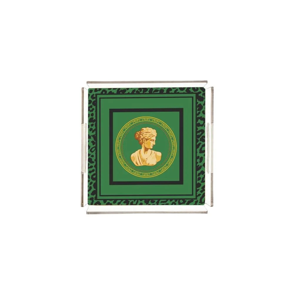 Yeşil Büst Detaylı Pleksi Tepsi - PT2106 - 25x25cm