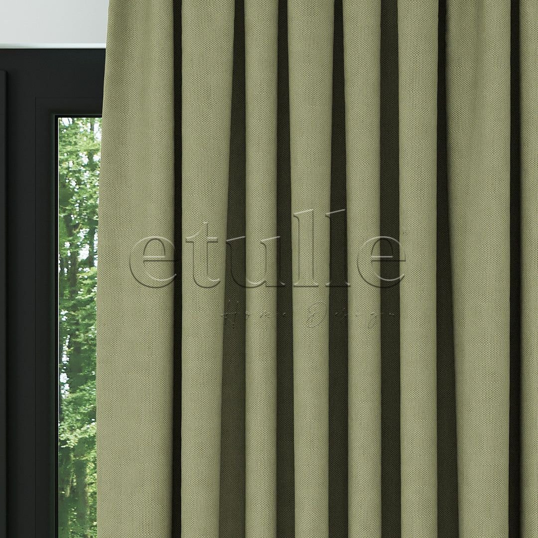 Green Woven Linen Blackout Curtain | Bonita