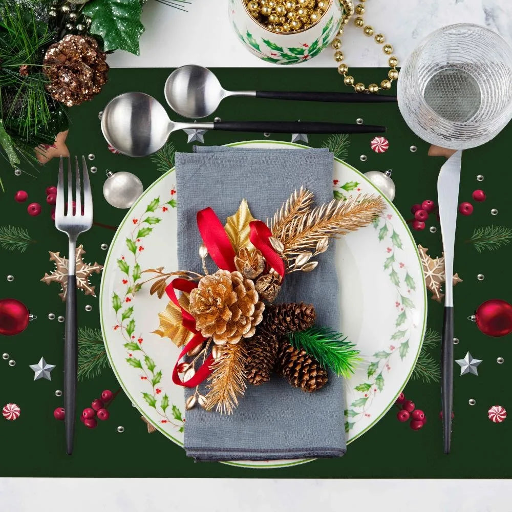 Yeşil Mini Sallanan At Detaylı Kumaş Amerikan Servis 4'lü Set 35X50CM