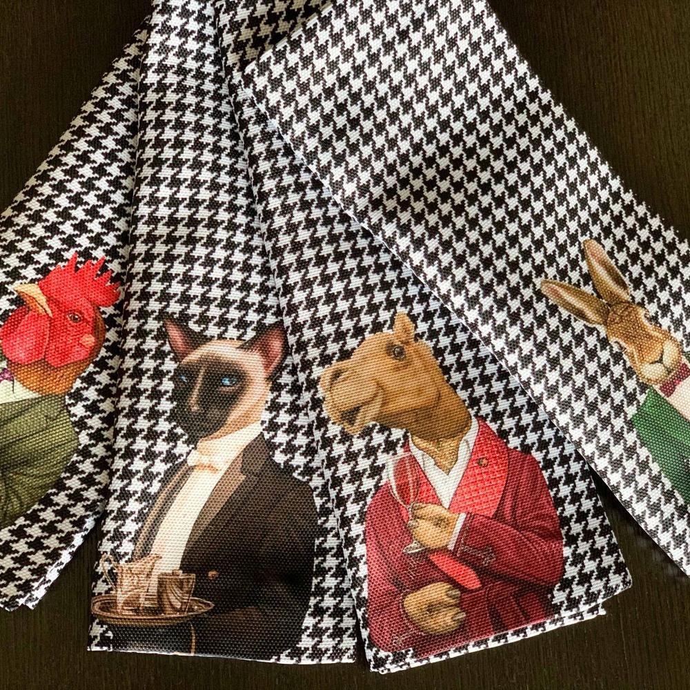 Stylish Animal Character Print Houndstooth Fabric Placemat Set - Set of 4, 35x50CM