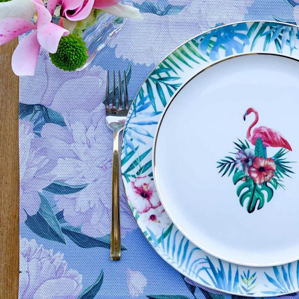 Garden Bloom – Lila Yeşil Tropikal Desenli Amerikan Servis - 4'lü Set 35X50CM