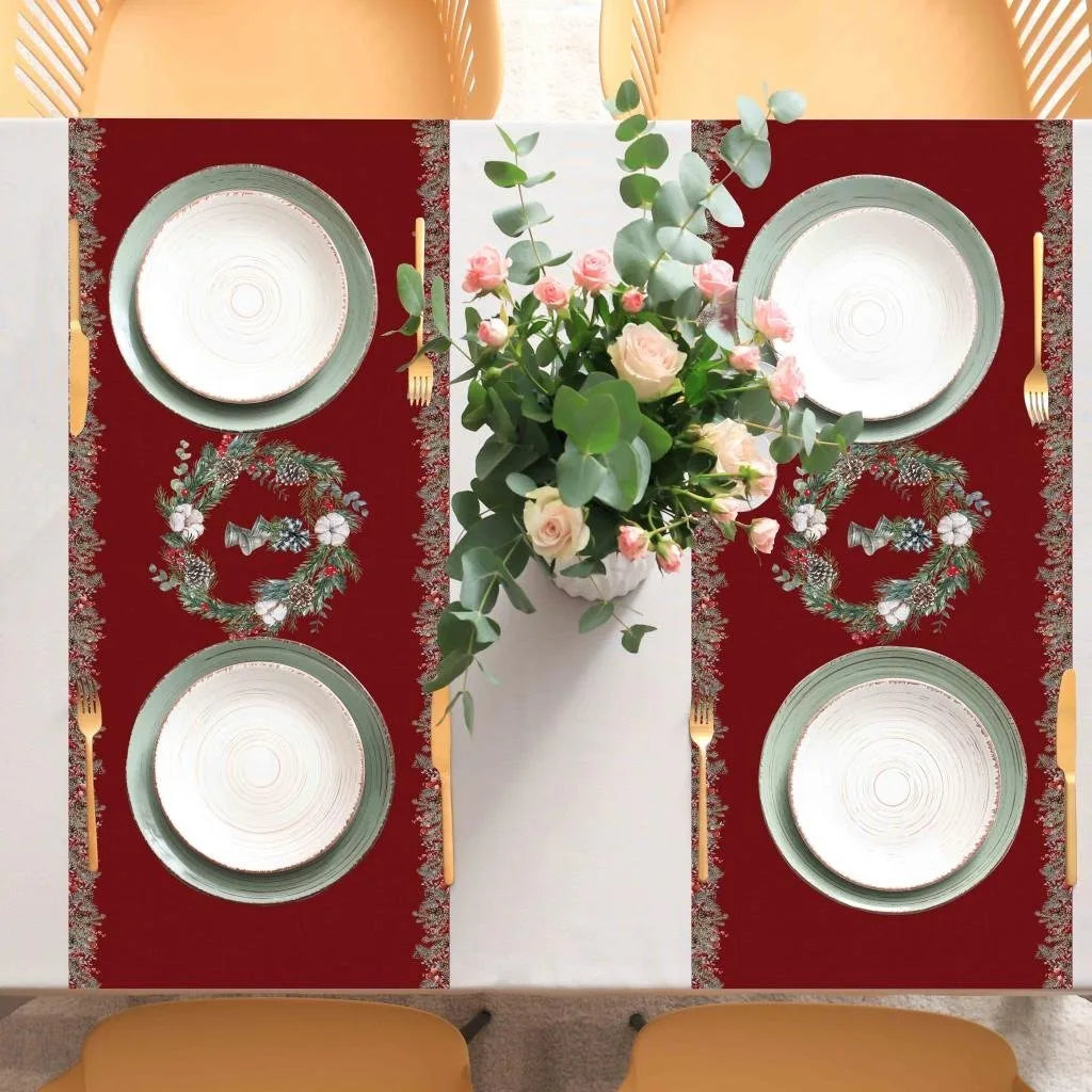 Kırmızı Çiçek Detaylı Runner Örtüsü - 140x45CM